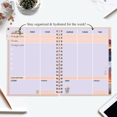 Undated Yearly Planner (2025 Collection) Growth Over Comfort + Ultimate Sticker Book