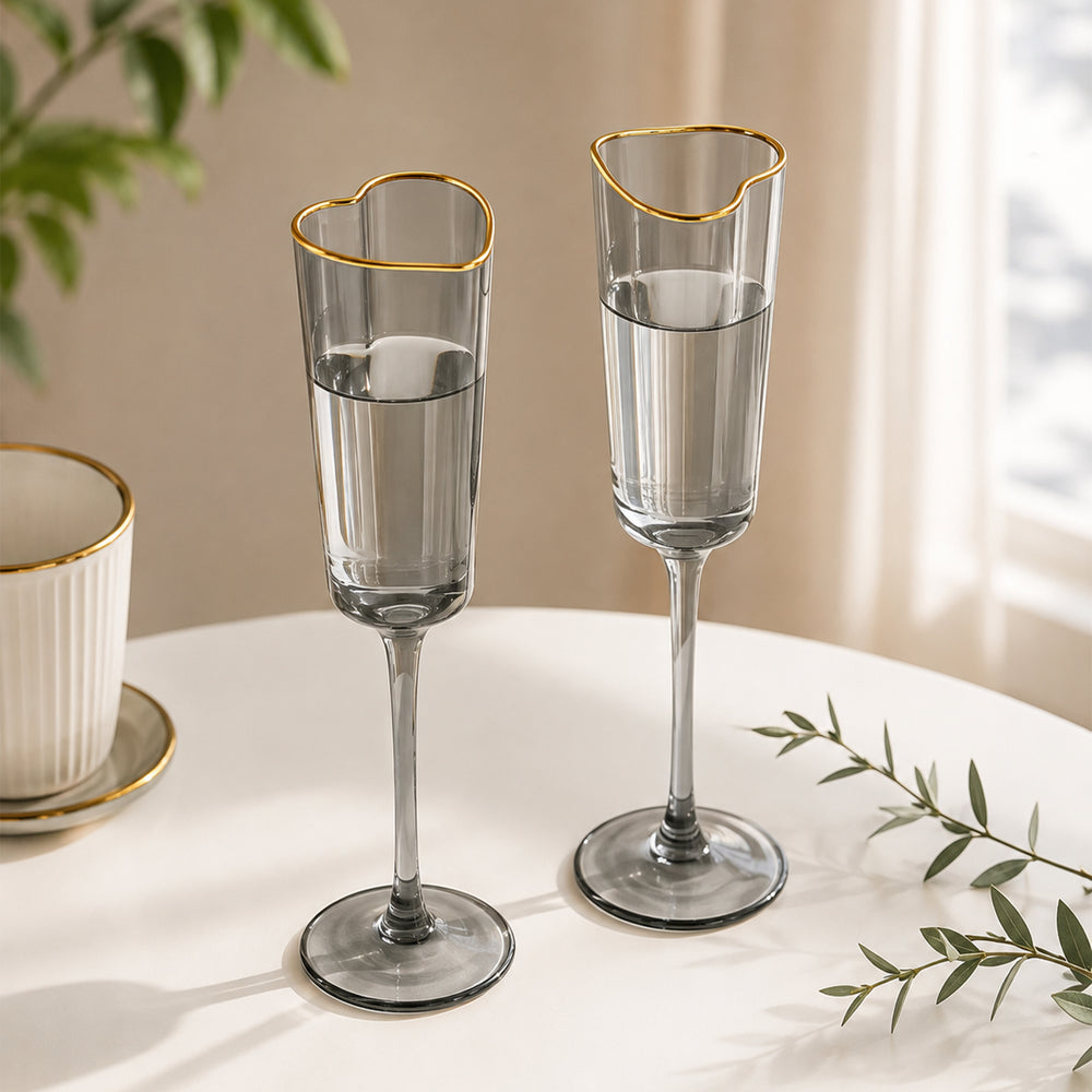 Gold Rimmed Heart Champagne Flute Stemware