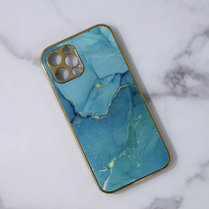 Marble Pattern Rose Gold Edge iPhone 12 Pro Case iPhone 12 & 12 Pro June Trading Sea Green  