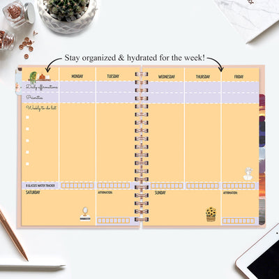 Undated Yearly Planner (2025 Collection) Growth Over Comfort + Ultimate Sticker Book