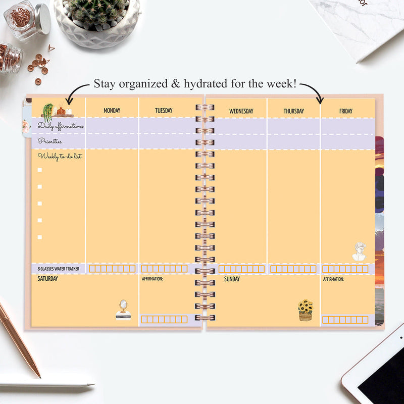 Undated Yearly Planner (2025 Collection) Growth Over Comfort + Ultimate Sticker Book