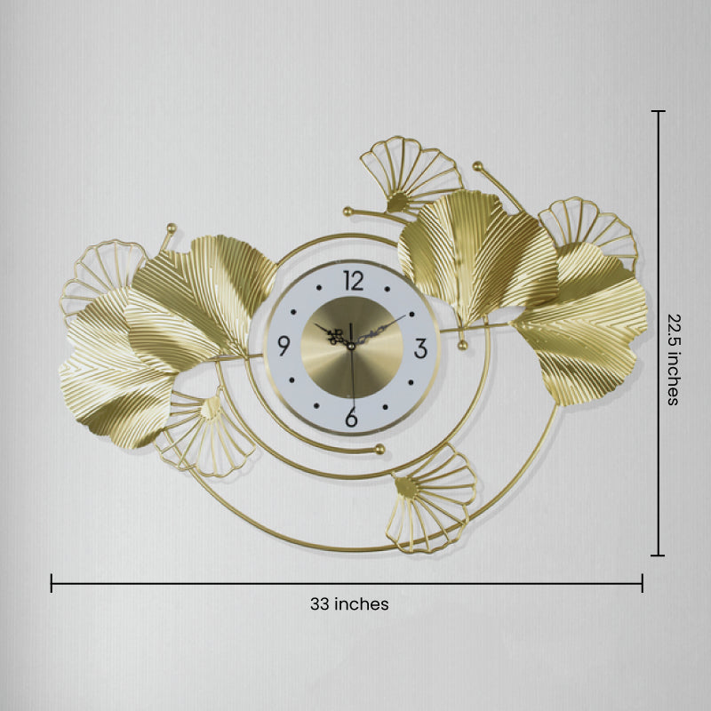 Golden Gingko Leaves Modern Wall Clock Wall Clocks June Trading   