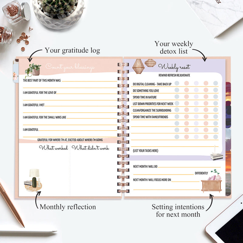 Undated Yearly Planner (2025 Collection) Growth Over Comfort + Ultimate Sticker Book