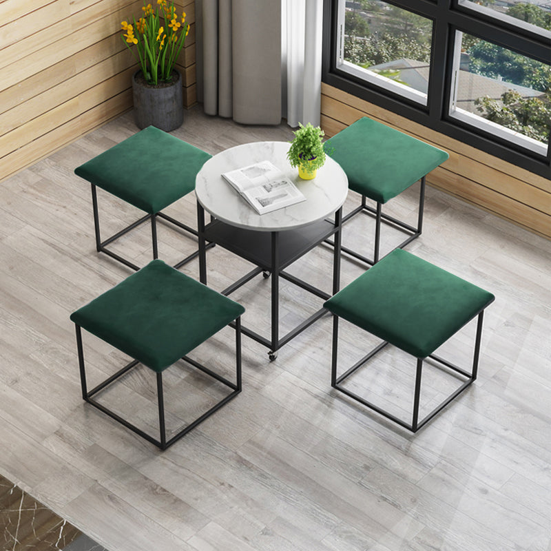 Premium Convertible 1 Coffee Table & 4 Pouf Set (Emerald)