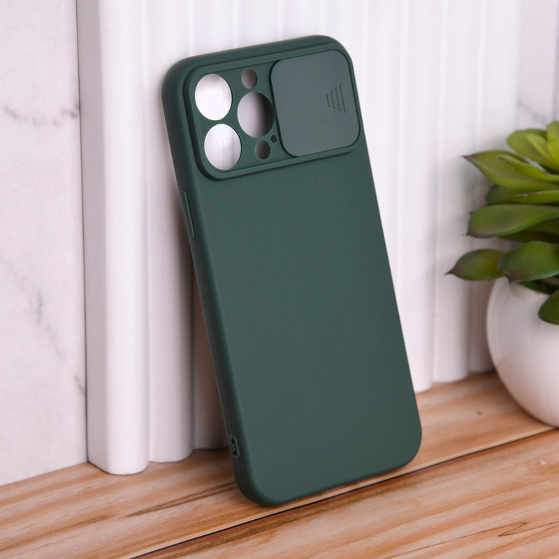 Solid Colour Silicon Case With Camera Slider For Apple iPhone 13 Pro iPhone 13 Pro June Trading Hunter Green  