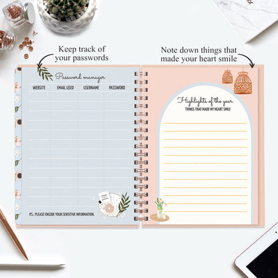 Undated Yearly Planner (2025 Collection) Growth Over Comfort + Ultimate Sticker Book
