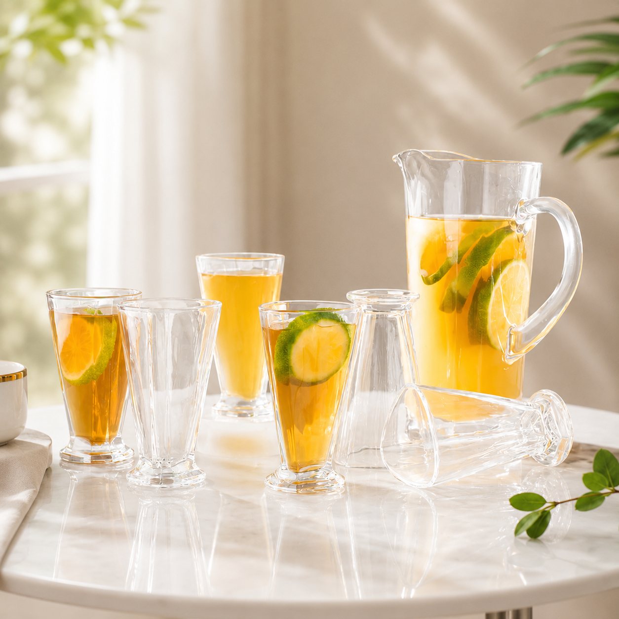 Triangle Shaped Glass Water Jug With 6 Pc Tumbler Set