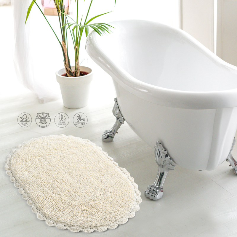 Reversible Oval Shaped Bathroom Rug (Ivory)