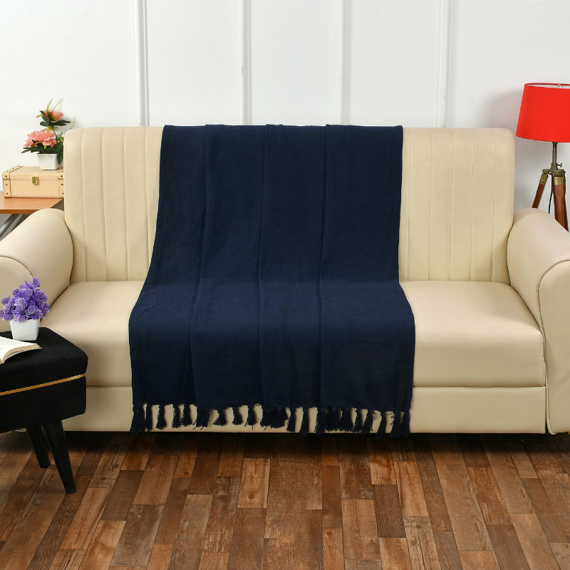 Navy Blue Solid Cotton Throw