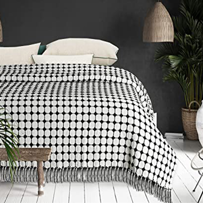 Cotton Throw Bedcover Black & White