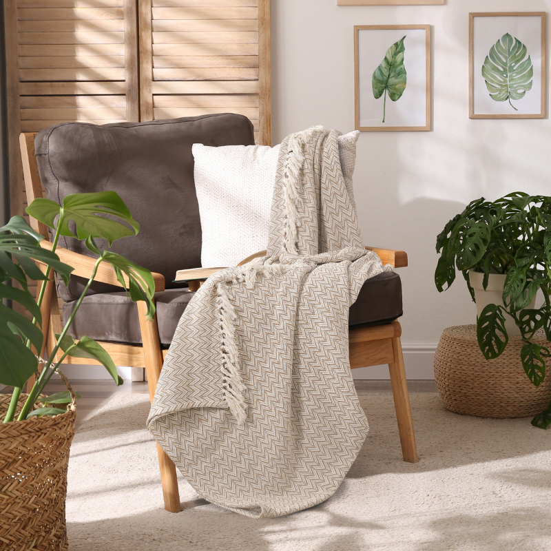 Herringbone Pattern Cotton Woven Throw