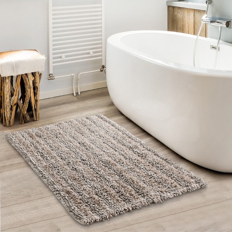 Brown Tufted Striped Bathroom Rug