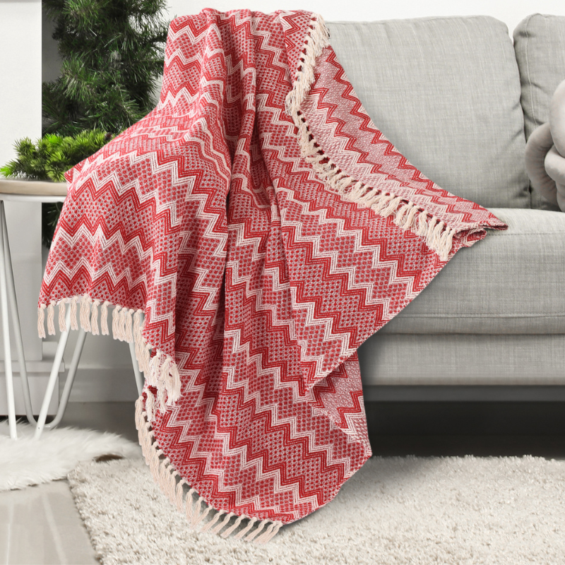 Red & White Chevron Throw