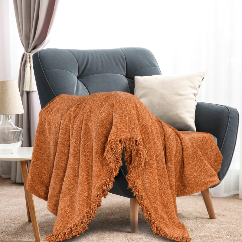 Soft Chenille Throw (Rust)