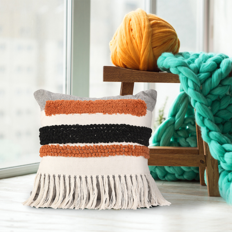Taseled And Tufted Cushion Cover