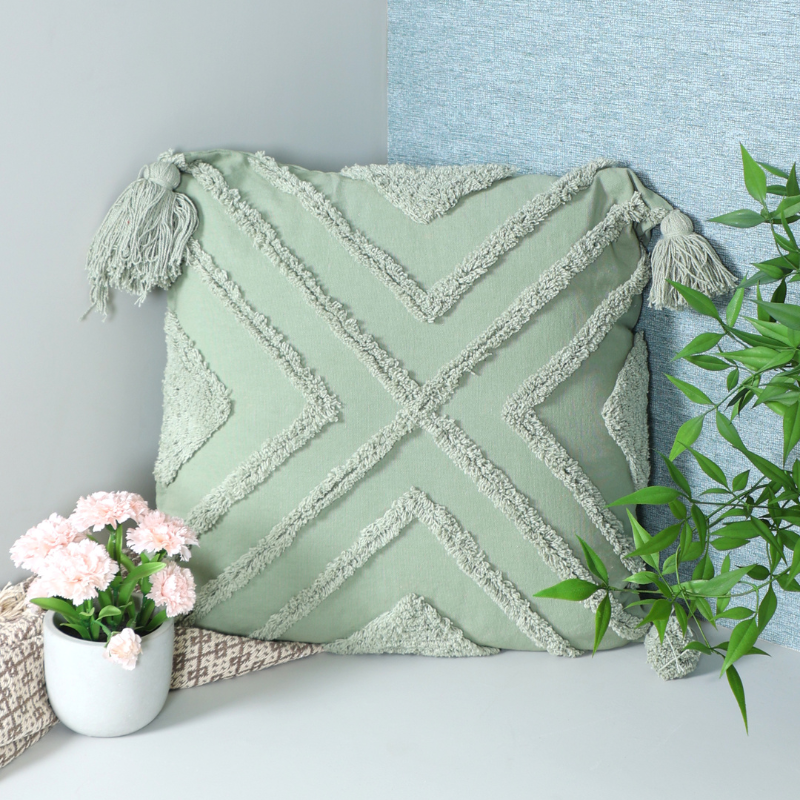 Green-Tufted Cushion Cover