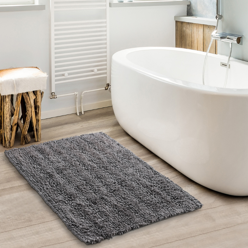 Charcoal Tufted Striped Bathroom Rug