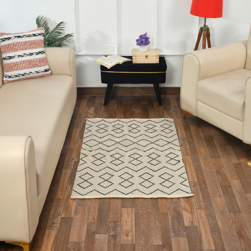 Diamond And Chevron Pattern Cotton Rug