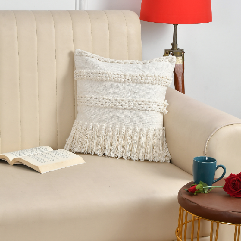 Ivory Tassel Cotton Cushion Cover