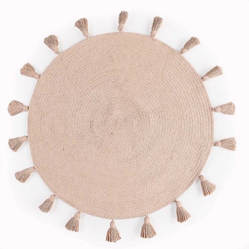 Cotton Braided Rug With Tassels (Reversible) Pink Color
