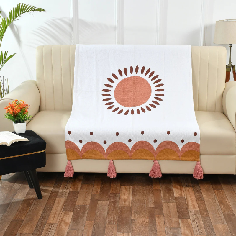 Printed Orange Cotton Throw