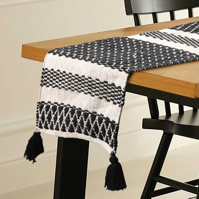 Handwoven Table Runner Black And White Color