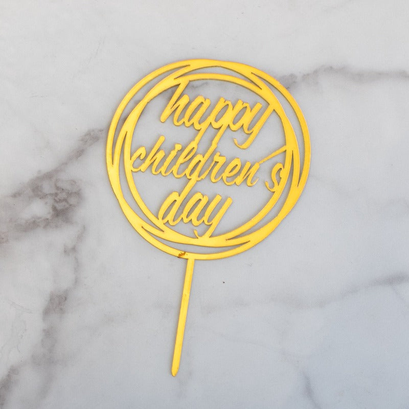 Round Gold Cake Topper - Happy Children's Day Cake Toppers June Trading   