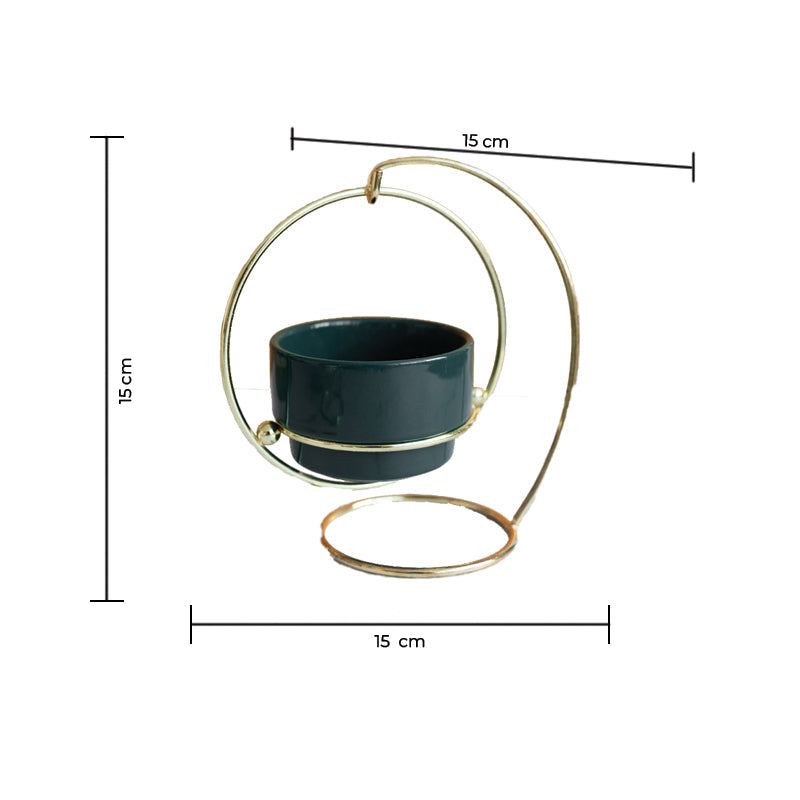 Ceramic Vase With A Swinging Gold Metal Stand Vases June Trading   