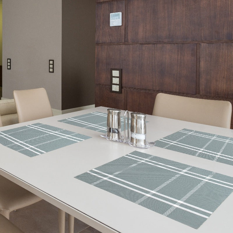 Pewter Grey Chequered Table Mats Set | 6 Pcs Tablemat The June Shop   