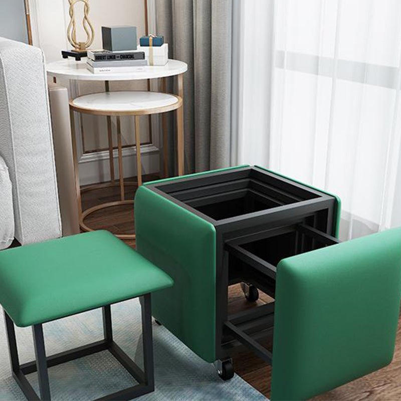 Premium Convertible 1 Coffee Table & 4 Pouf Set (Emerald)