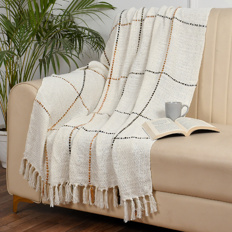 Multi Grid Pattern Handwoven Cotton Throw