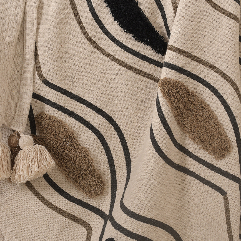 Beige Black Pattern Tufted Throw