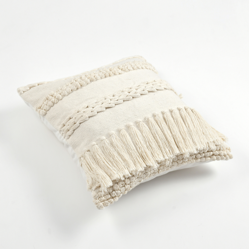 Ivory Tassel Cotton Cushion Cover