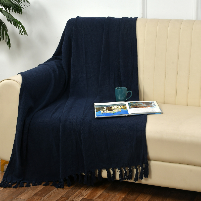 Navy Blue Solid Cotton Throw