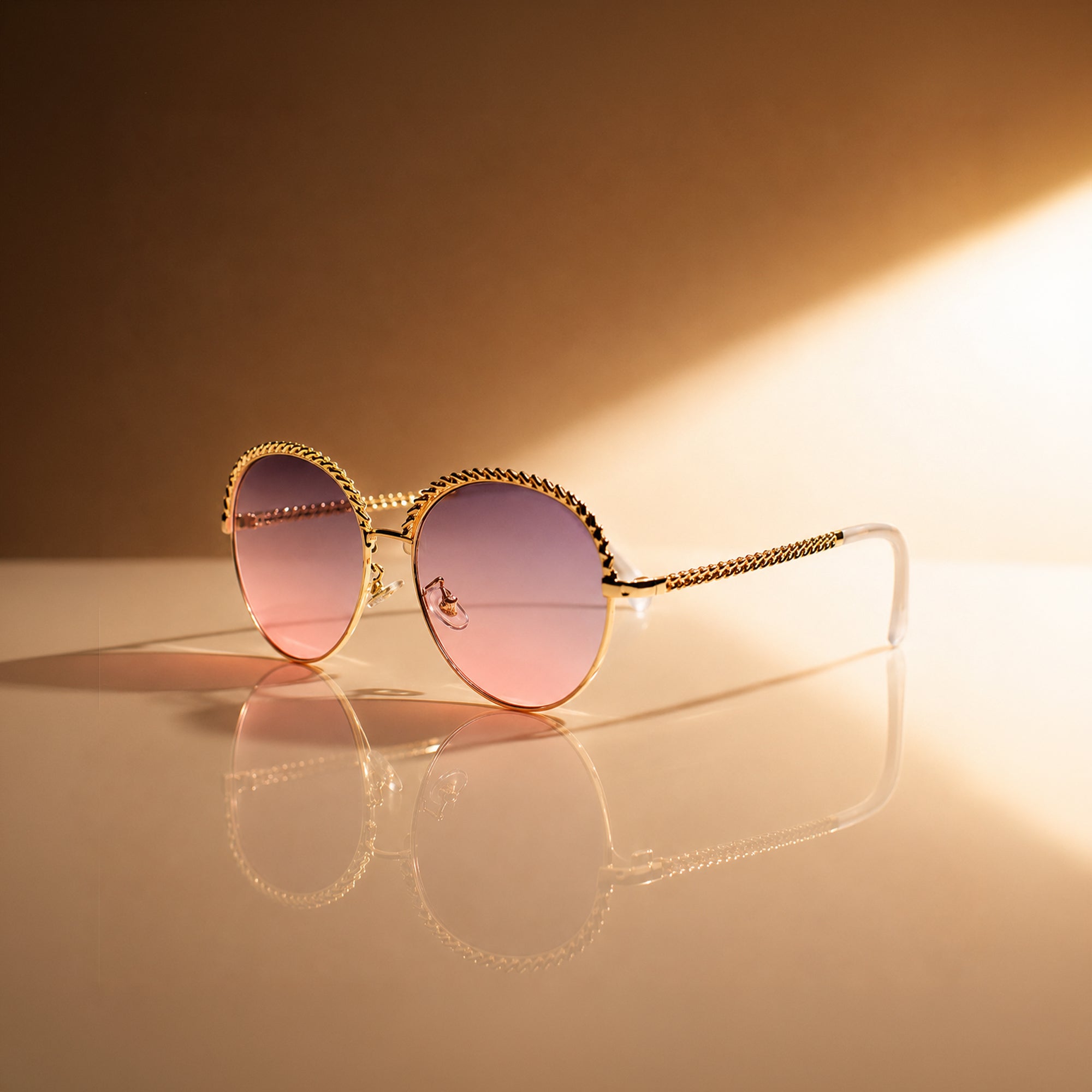 Round Vintage Gold Rim Purple Sunglass