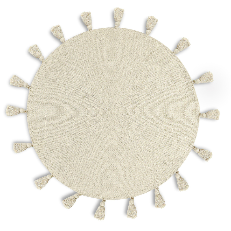 Cotton Braided Rug With Tassels (Reversible) Beige Color