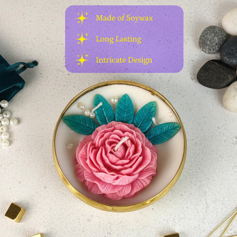 Large Soywax Candle In Metal Pot Red Rose And Petals