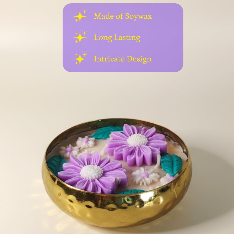 Large Soywax Candle In Metal Pot Two Flower With Petals