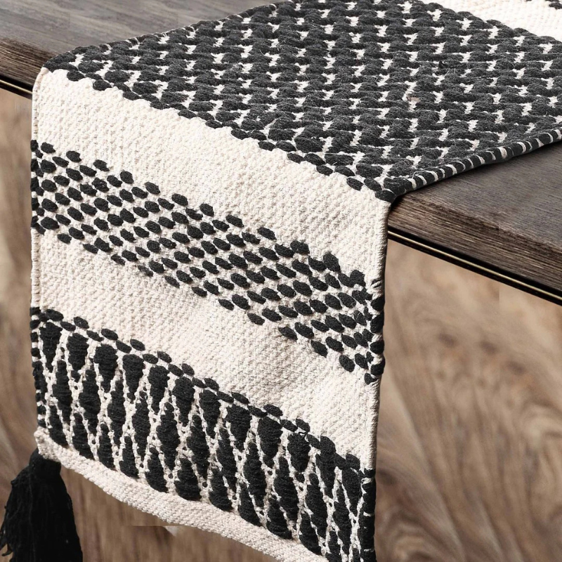 Handwoven Table Runner Black And White Color