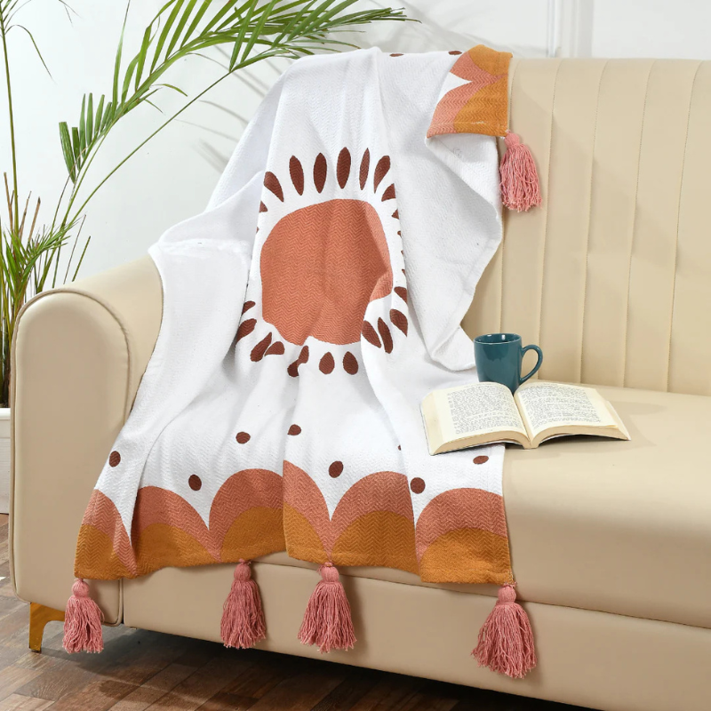 Printed Orange Cotton Throw