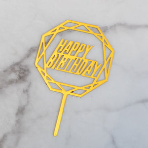 Hexagon Gold Cake Topper - Happy Birthday Cake Toppers June Trading   