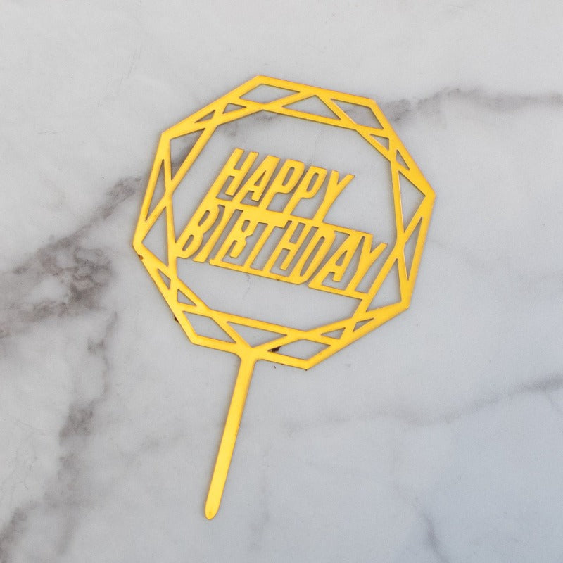 Hexagon Gold Cake Topper - Happy Birthday Cake Toppers June Trading   