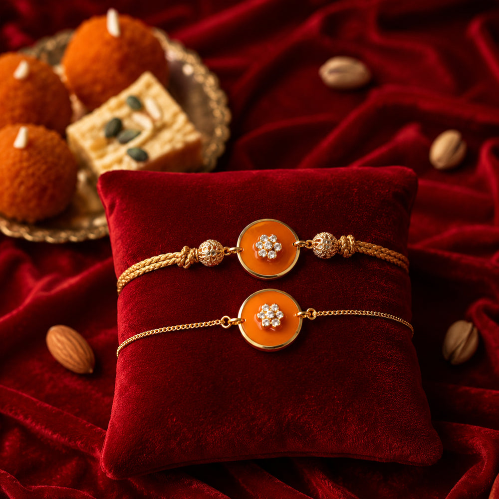 Classic Style Traditional Rakhis For Bhaiya & Bhabhi (Set Of 2)