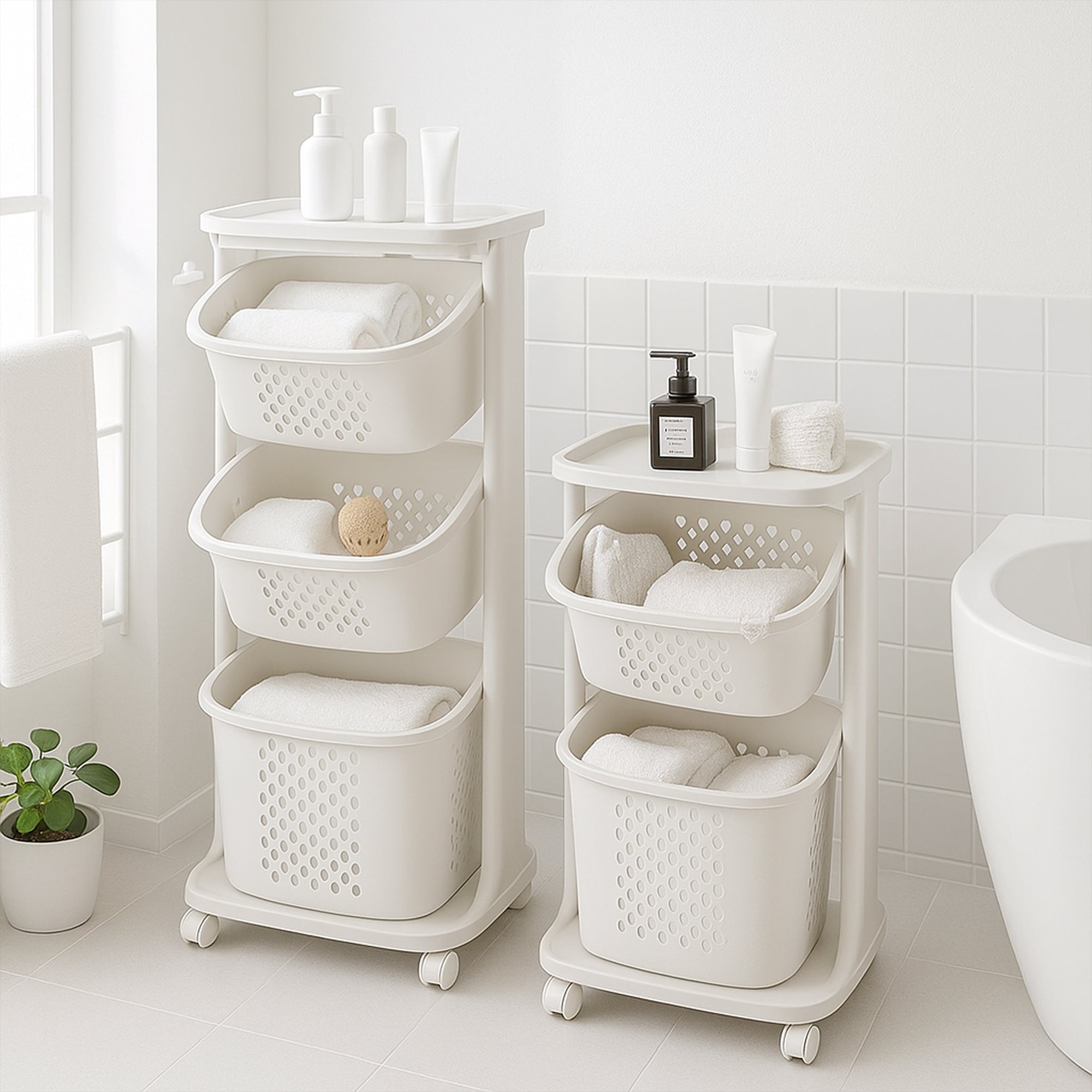 Elegant Rolling Storage Rack with Stackable Baskets