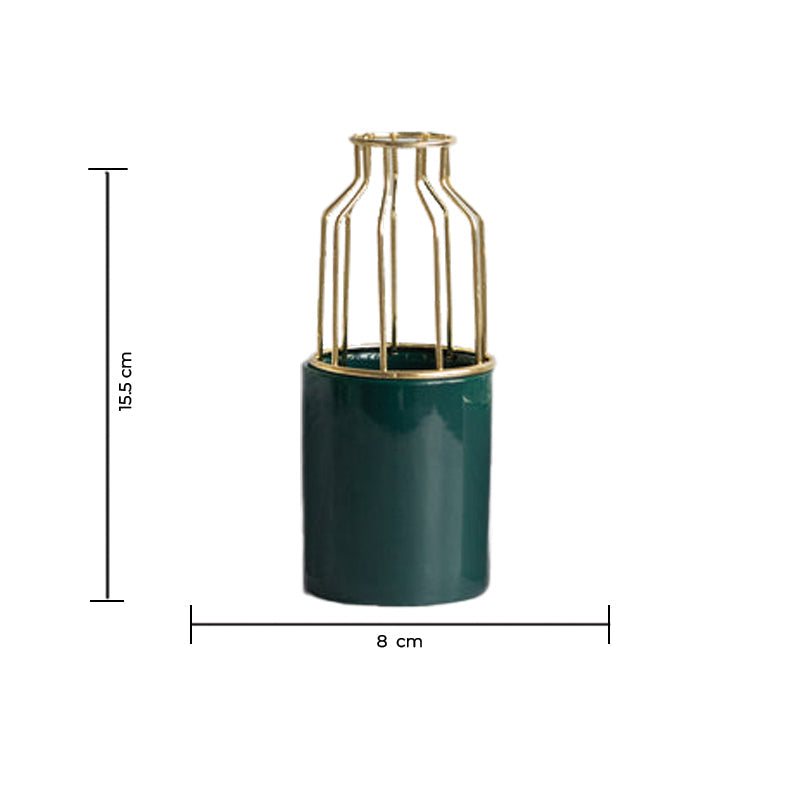 Cylindrical Vase With Gold Metal Cage Vases June Trading   