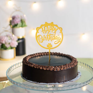 Bow & Flower Gold Cake Topper - Happy Birthday Cake Toppers June Trading   
