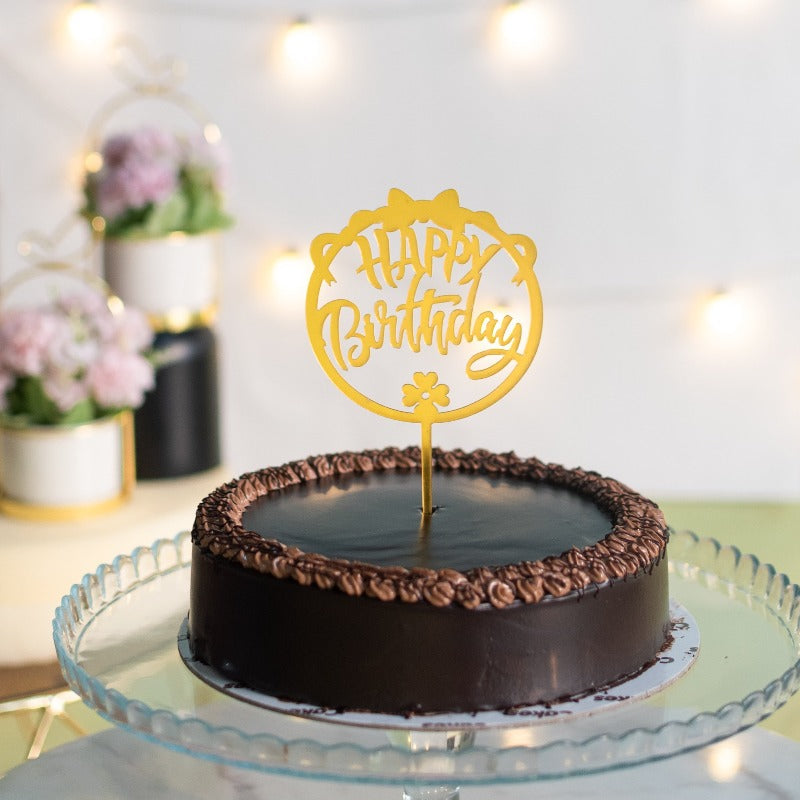 Bow & Flower Gold Cake Topper - Happy Birthday Cake Toppers June Trading   