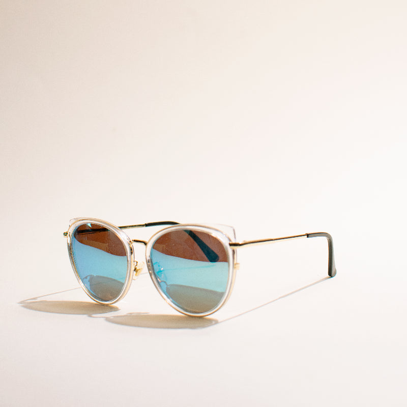 Poised Cat-Eye Clear Frame Mirror Sunglass Eyewear ERL   