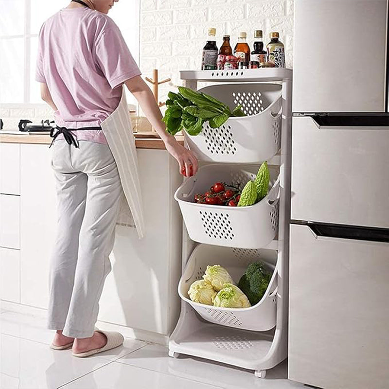 Elegant Rolling Storage Rack with Stackable Baskets