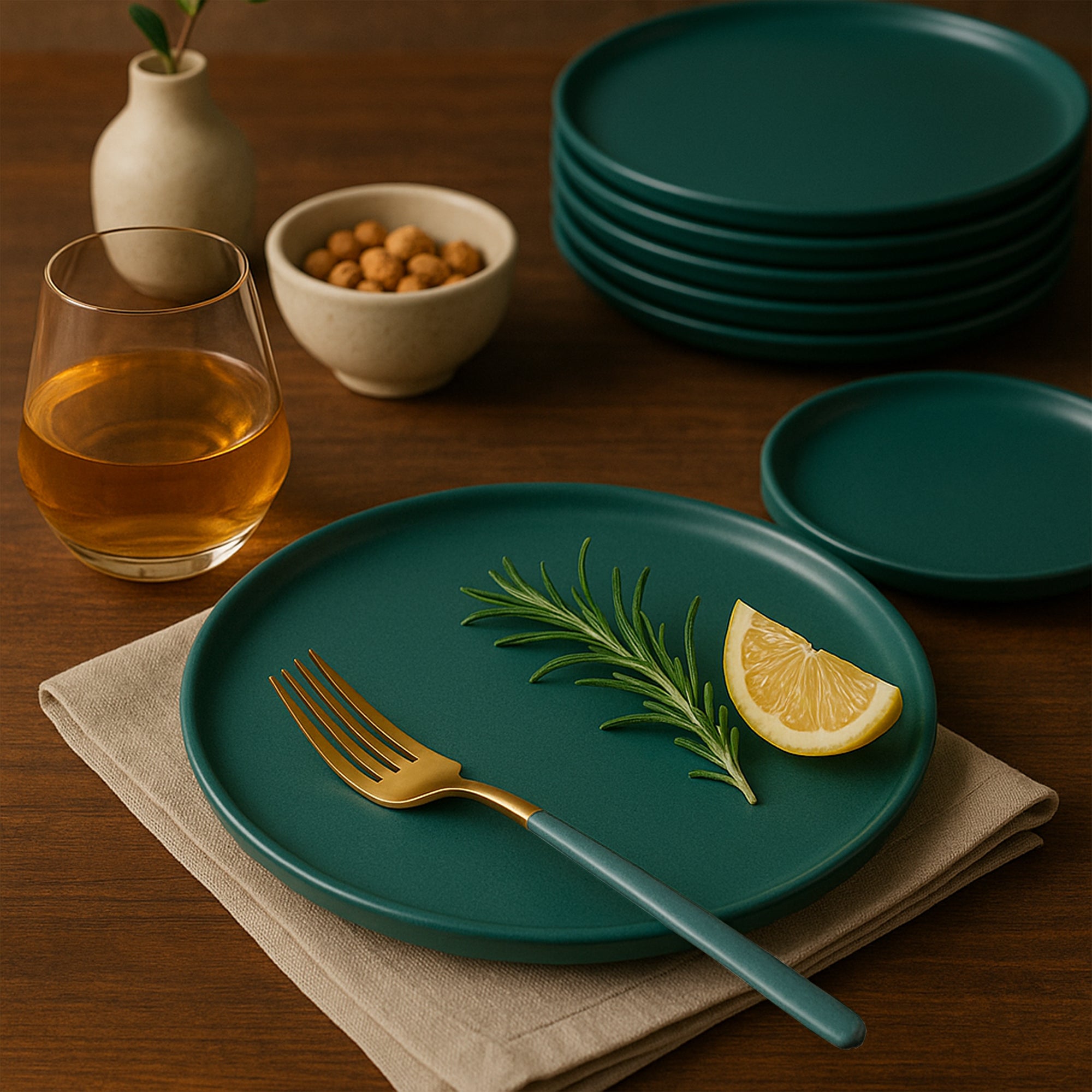 Matte Texture Ceramic 12 Pieces Dinnerware Set - Forest Green